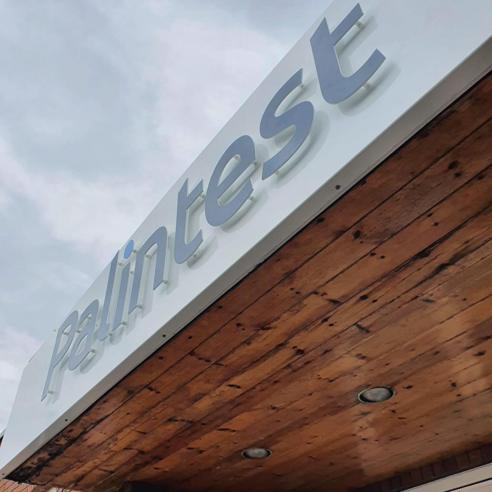 palintest logo in a blue for an external sign