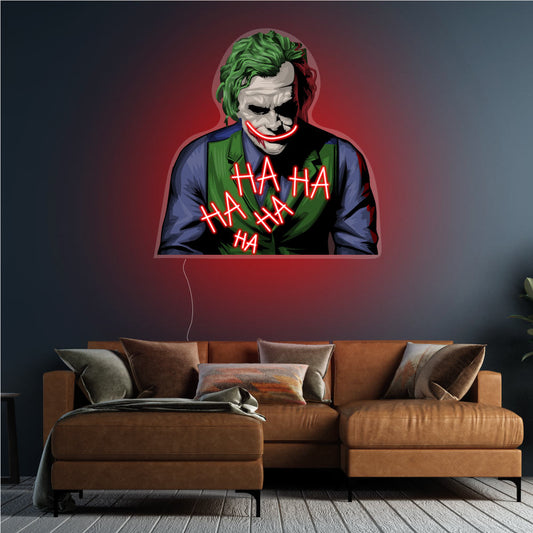 printed joker smiling with red neons