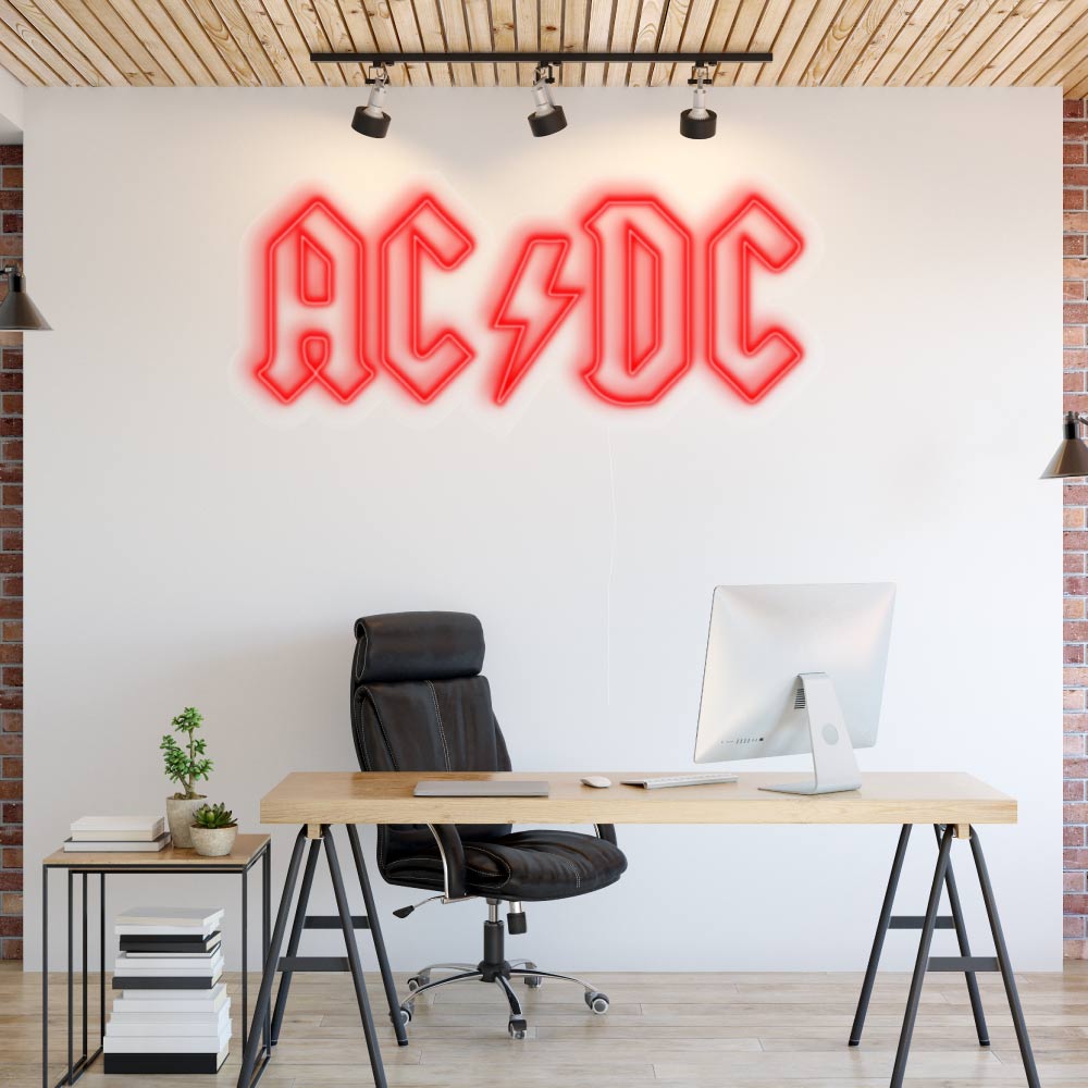 red led neon sign on a white office
