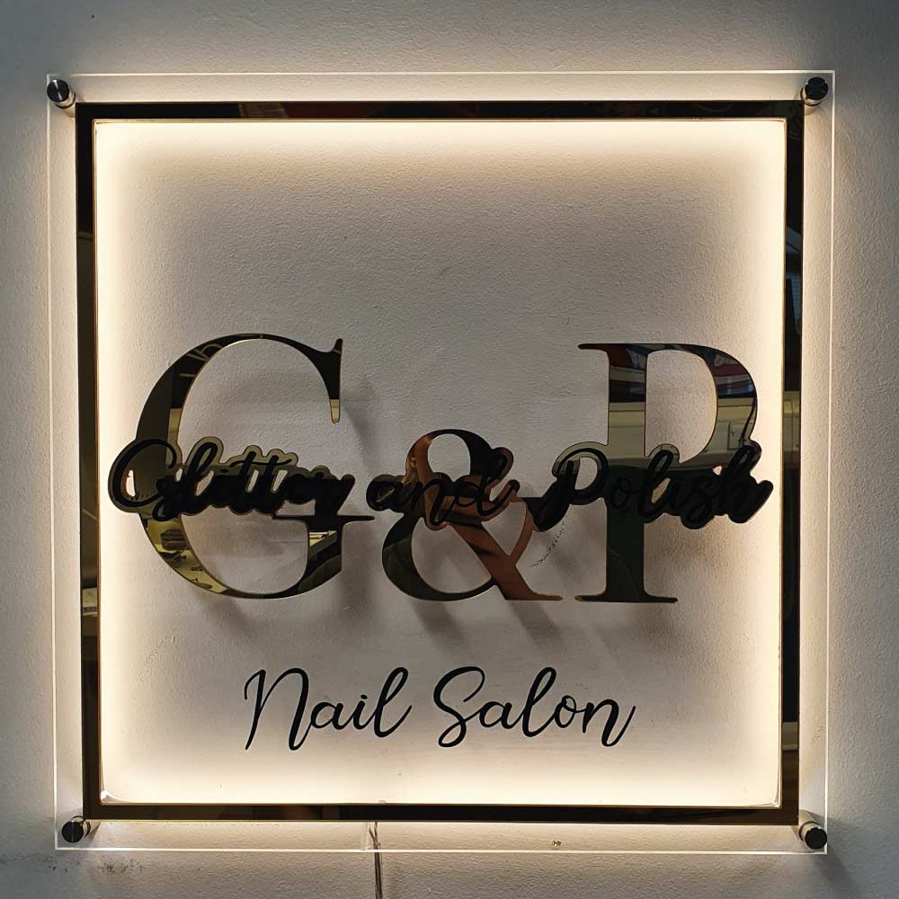 square illuminated salon sign