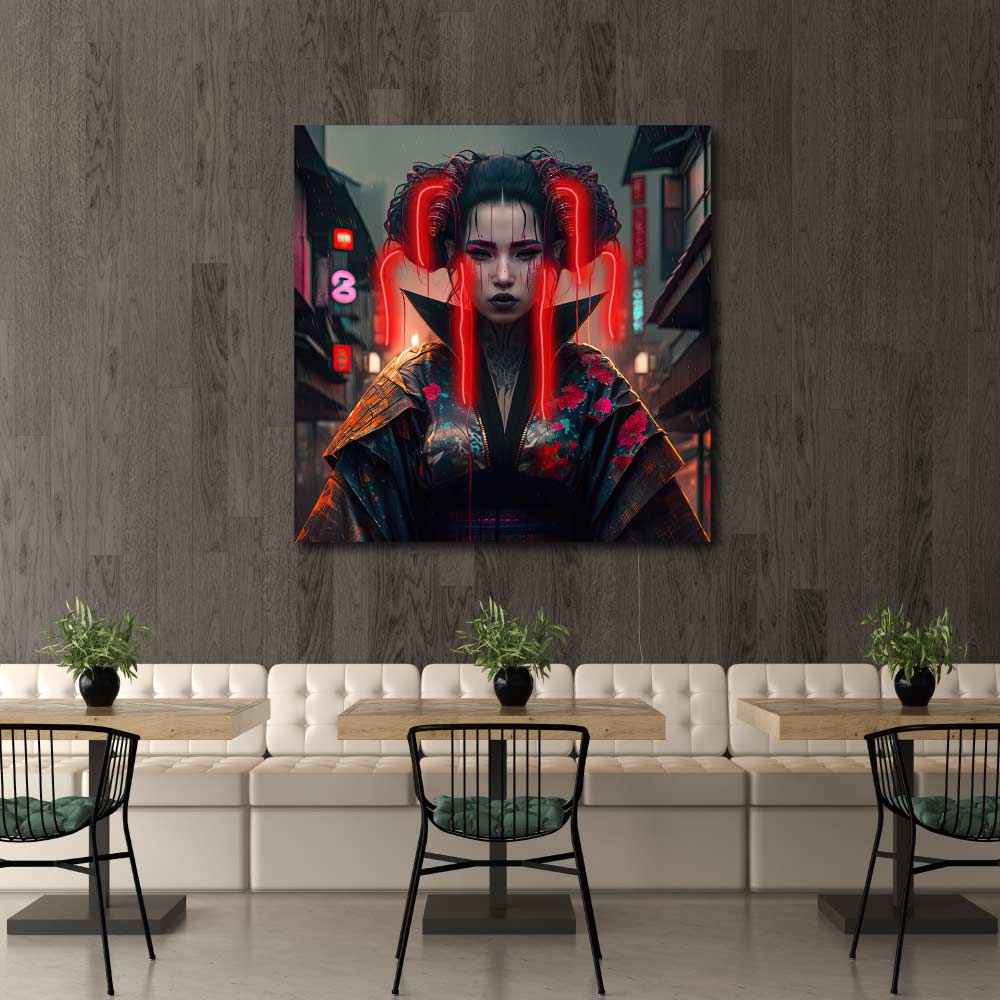 geisha lady with red hair neons