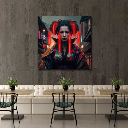 geisha lady with red hair neons