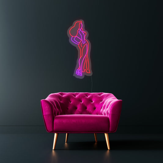 jessica rabbit neon sign with red and purple lights