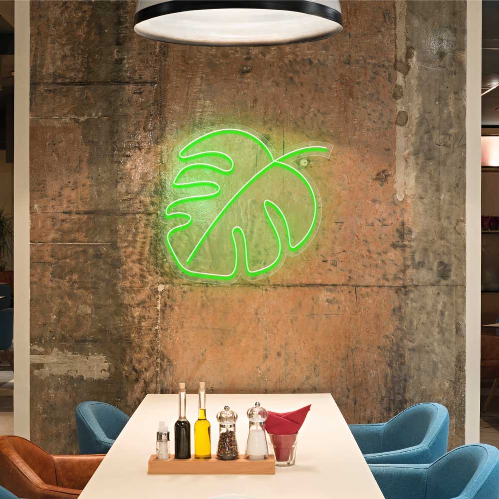 tropical leaf on a wall in a restaurant