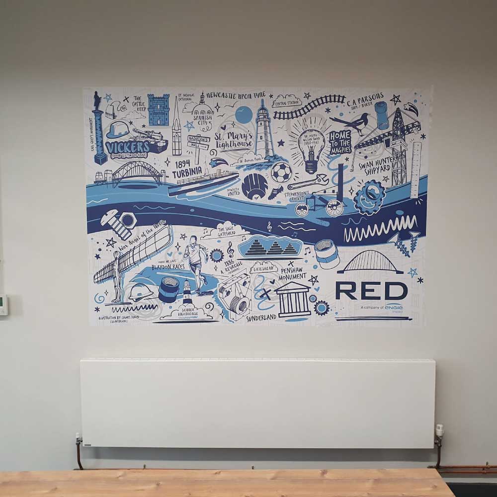 full print of a map placed on a office wall