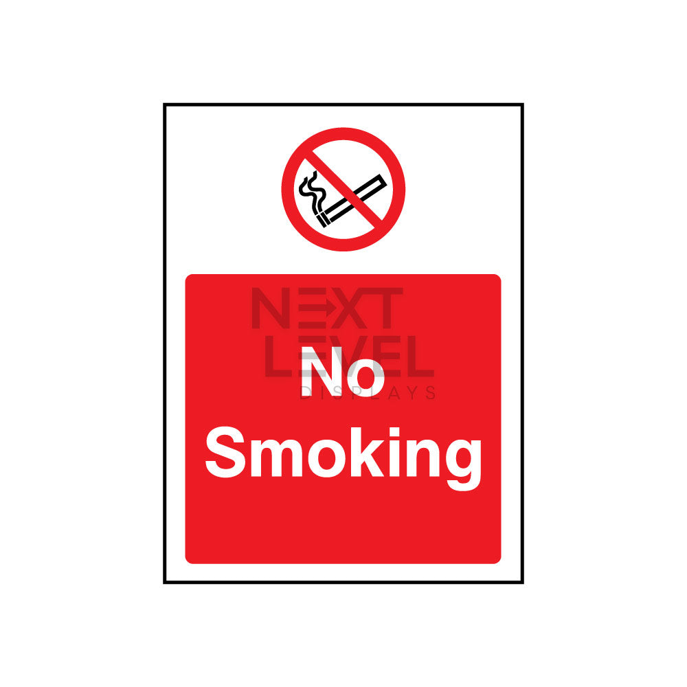 No smoking sign with red and white text and a circle