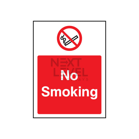 No smoking sign with red and white text and a circle