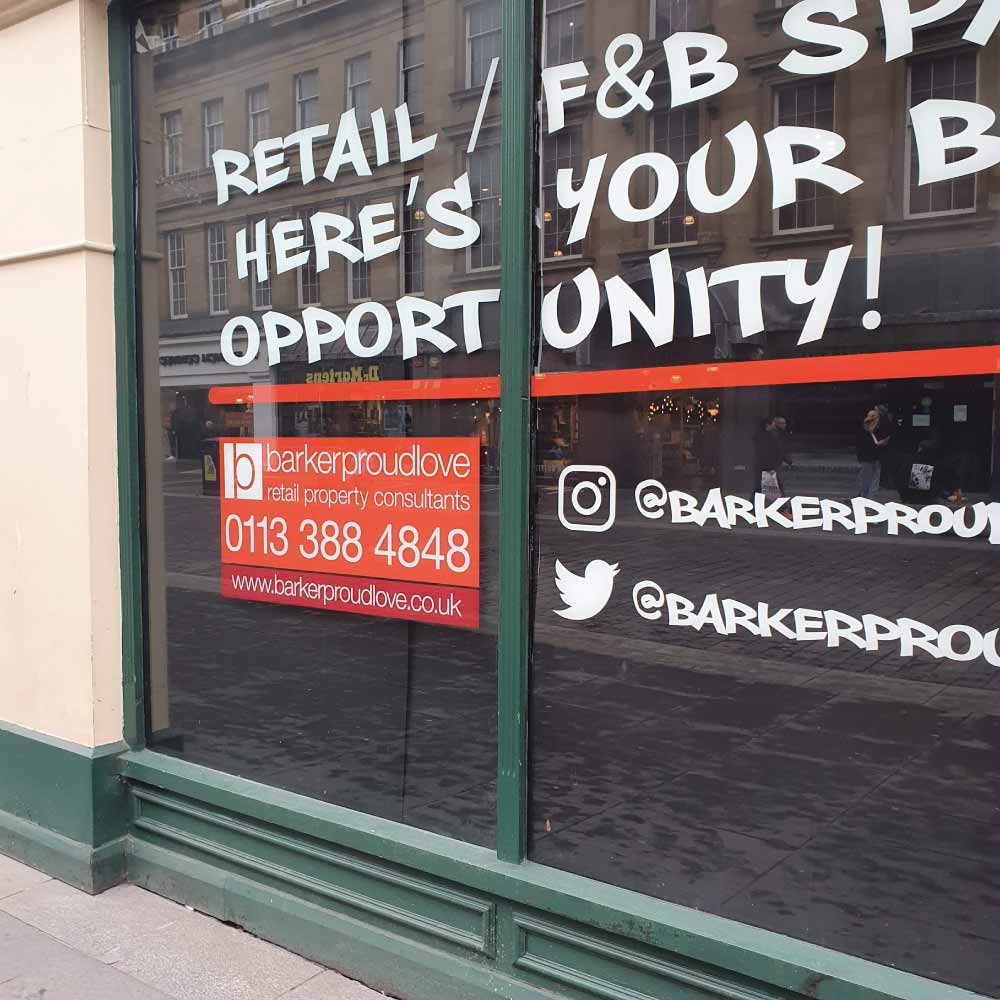 printed window logo with white vinyl