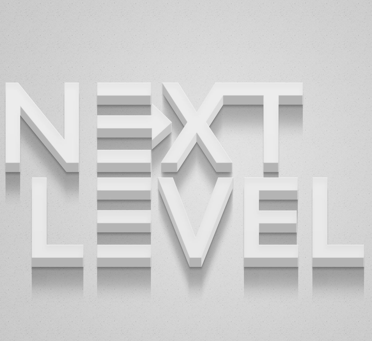 white wall cut lettering saying next level signs