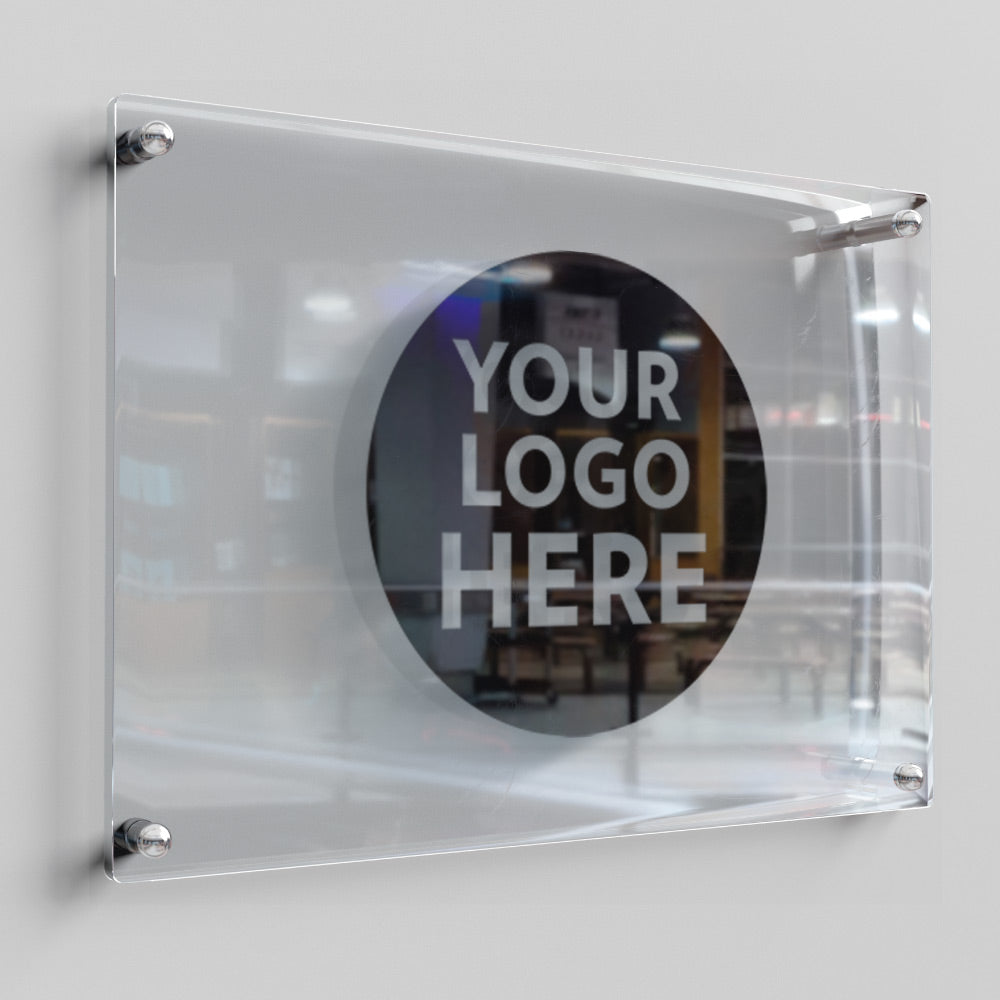 acrylic panel with a personalised logo added in black 