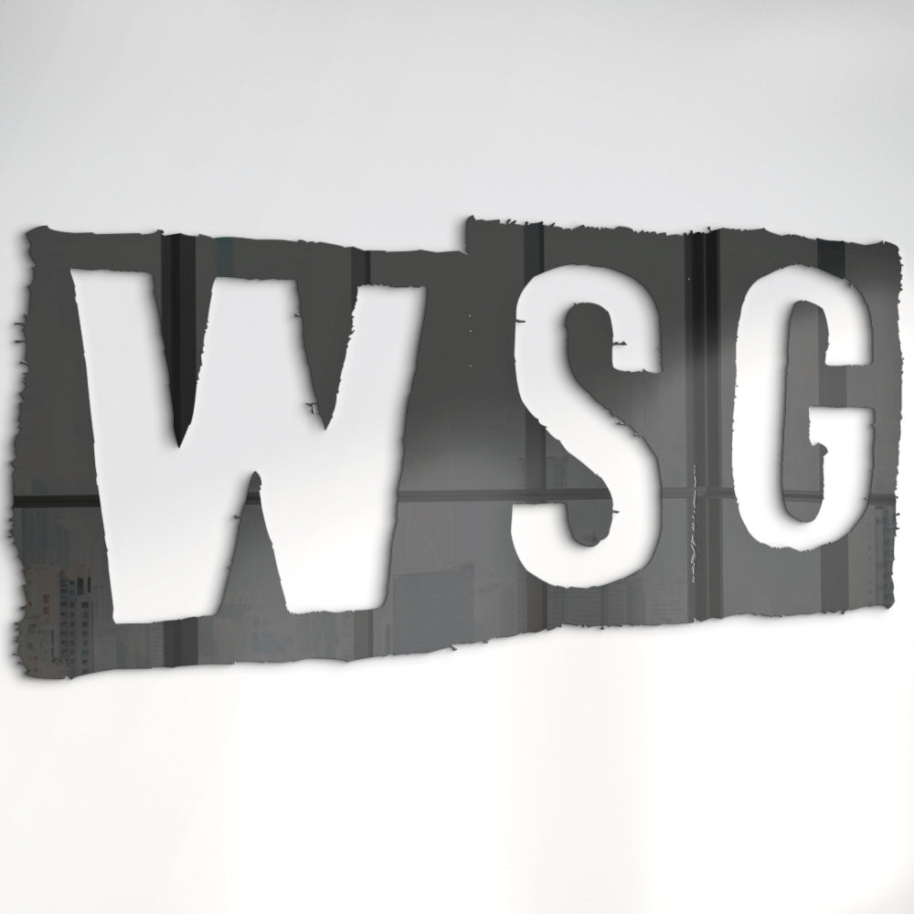 a sign saying wsg in a gloss black finish