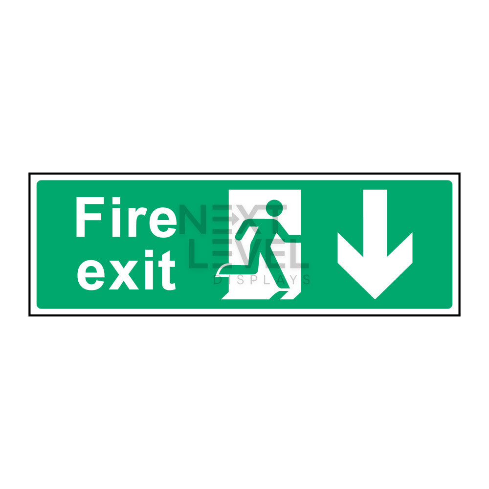 a green fire sign with a white arrow pointing behind