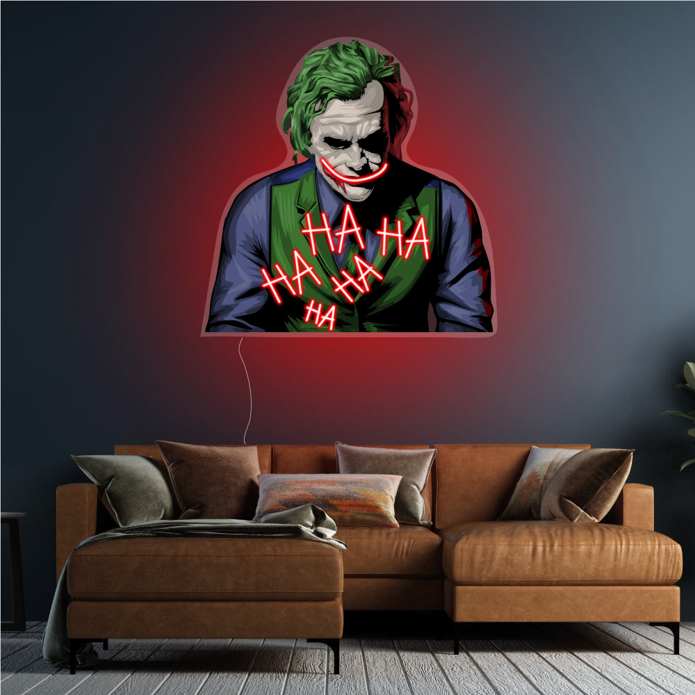 printed joker smiling with red neons