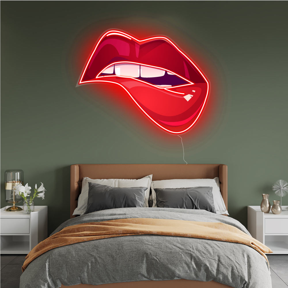 bright red neons of kissing lips