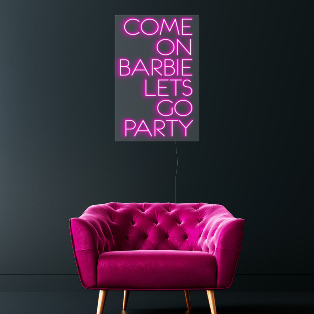 Open Sign Barbie Barbie Neon Sign - Let's Go Party Playful Retro Vibes – next level displays