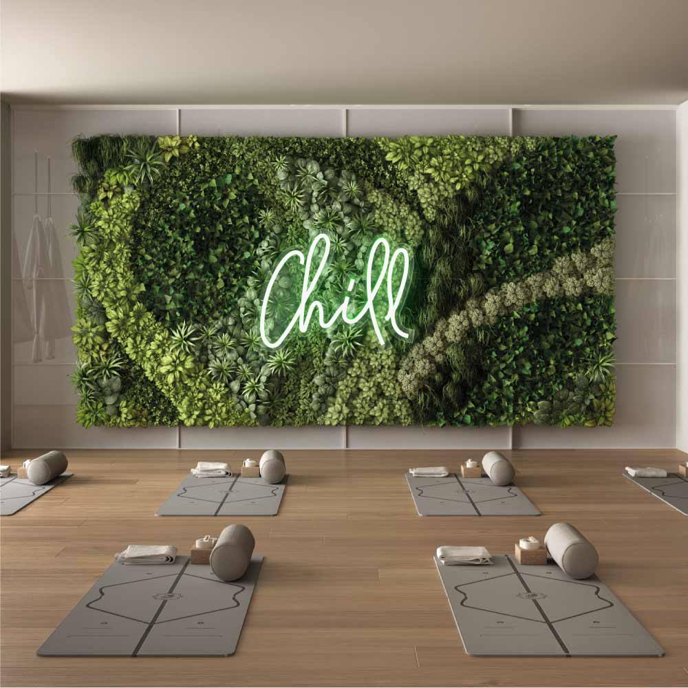 green led neon sign saying chill