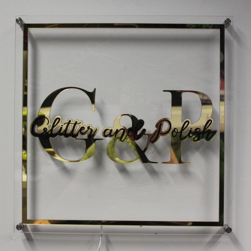 mirror gold acrylic square sign 