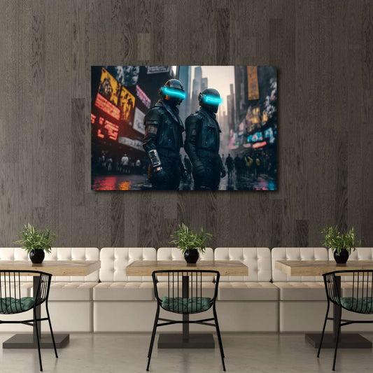 cyber punk image on a acrylic mounted on a kitchen wall