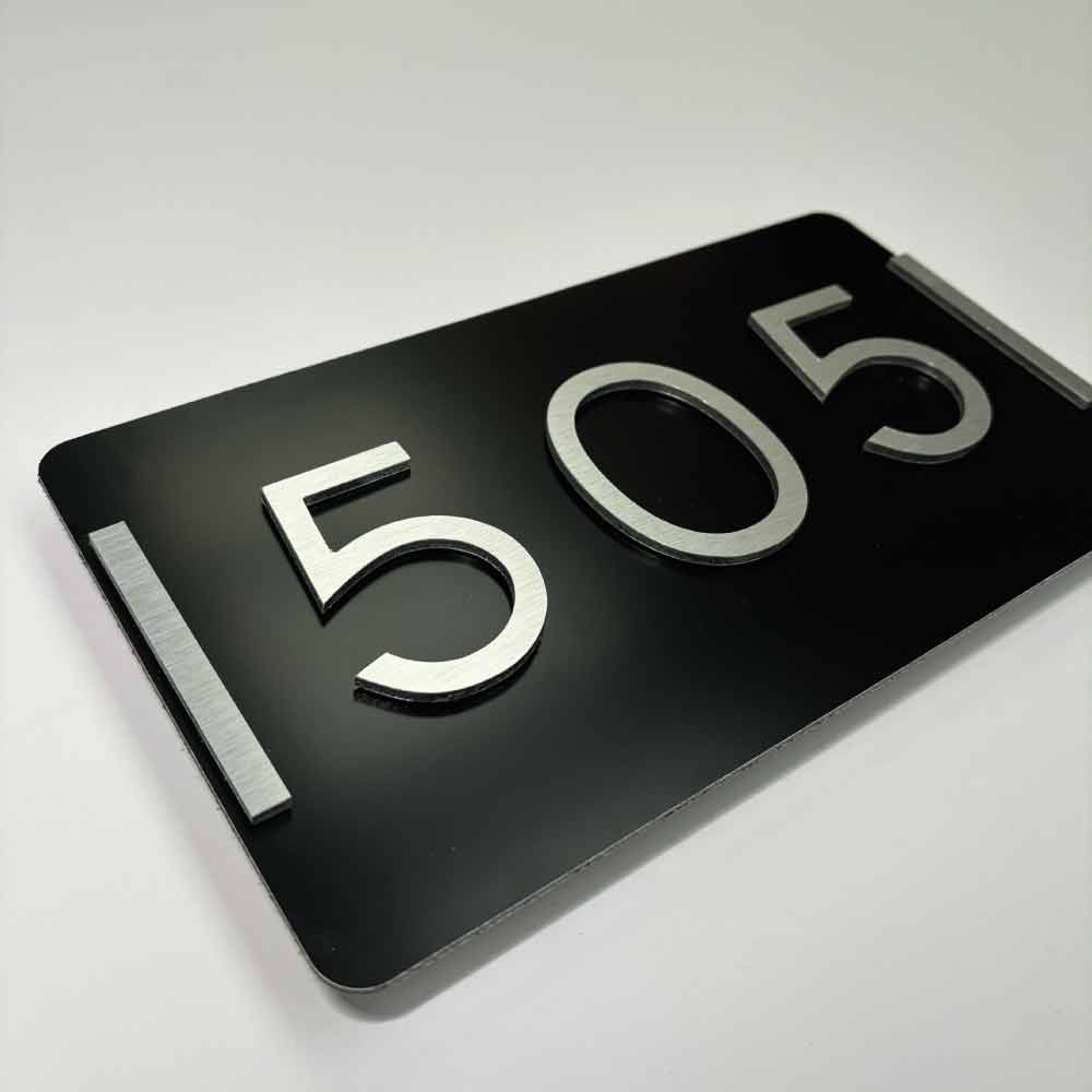 Horizontal house number sign with Brushed Silver numbers