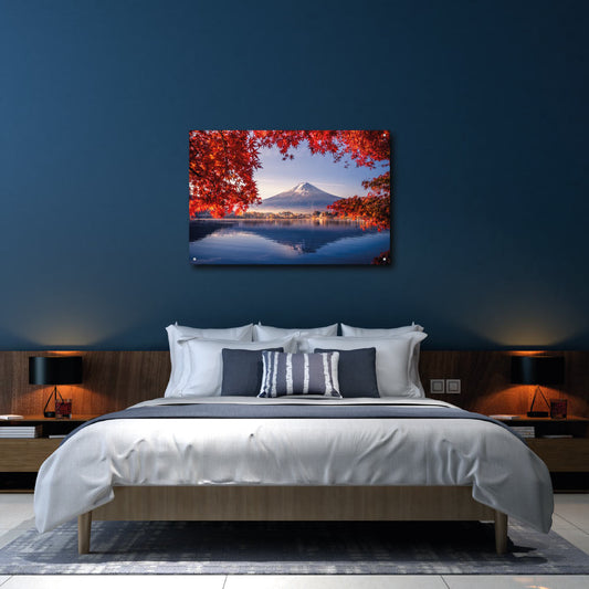 picture of mount fuji applied to a bedroom wall