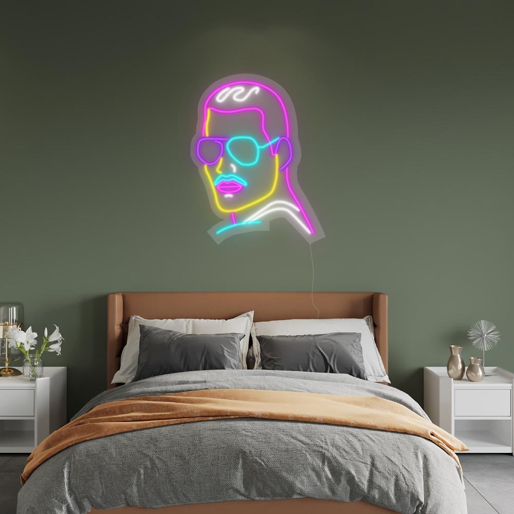 freddie mercury from queen turned into a neon sign