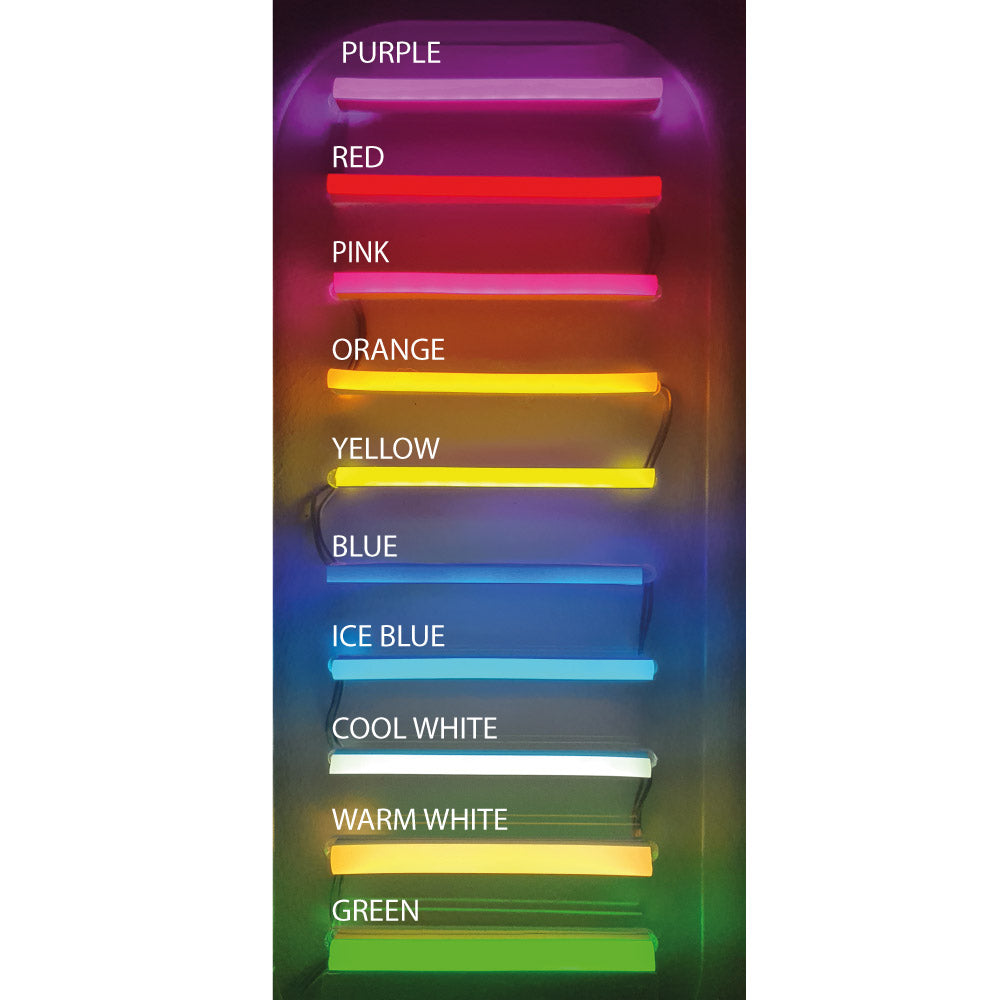 Neon Led swatch - various colours of the illuminated leds for display to show the variations 