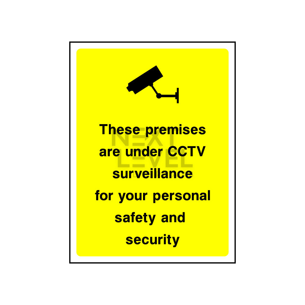 a yellow ccts safety sign with black cctv camera