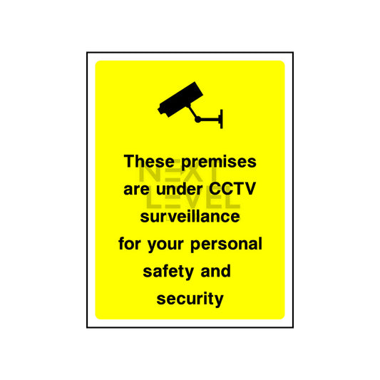 a yellow ccts safety sign with black cctv camera