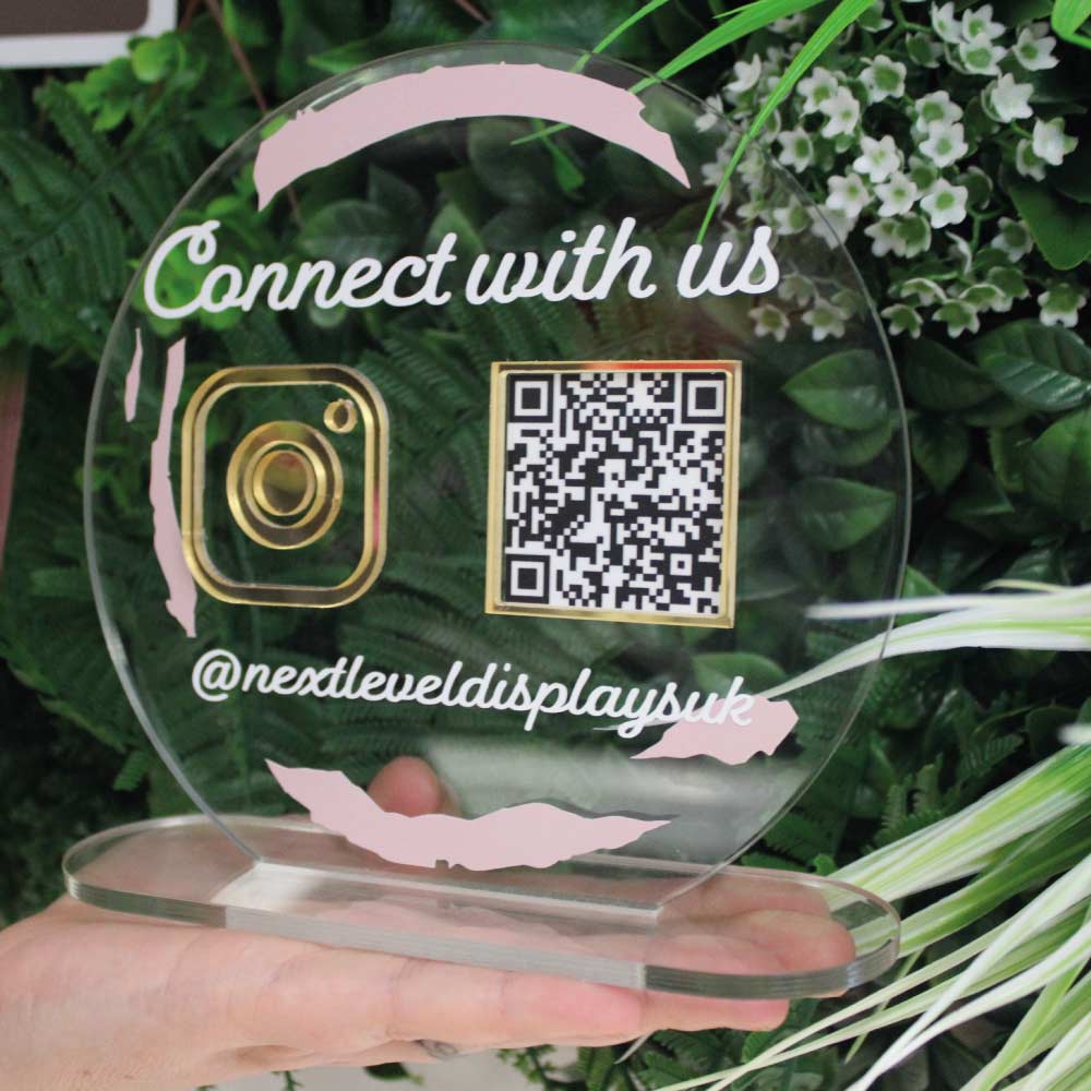 Qr Display Sign Social Media desk sign - Acrylic QR Code Display for Interactive ...